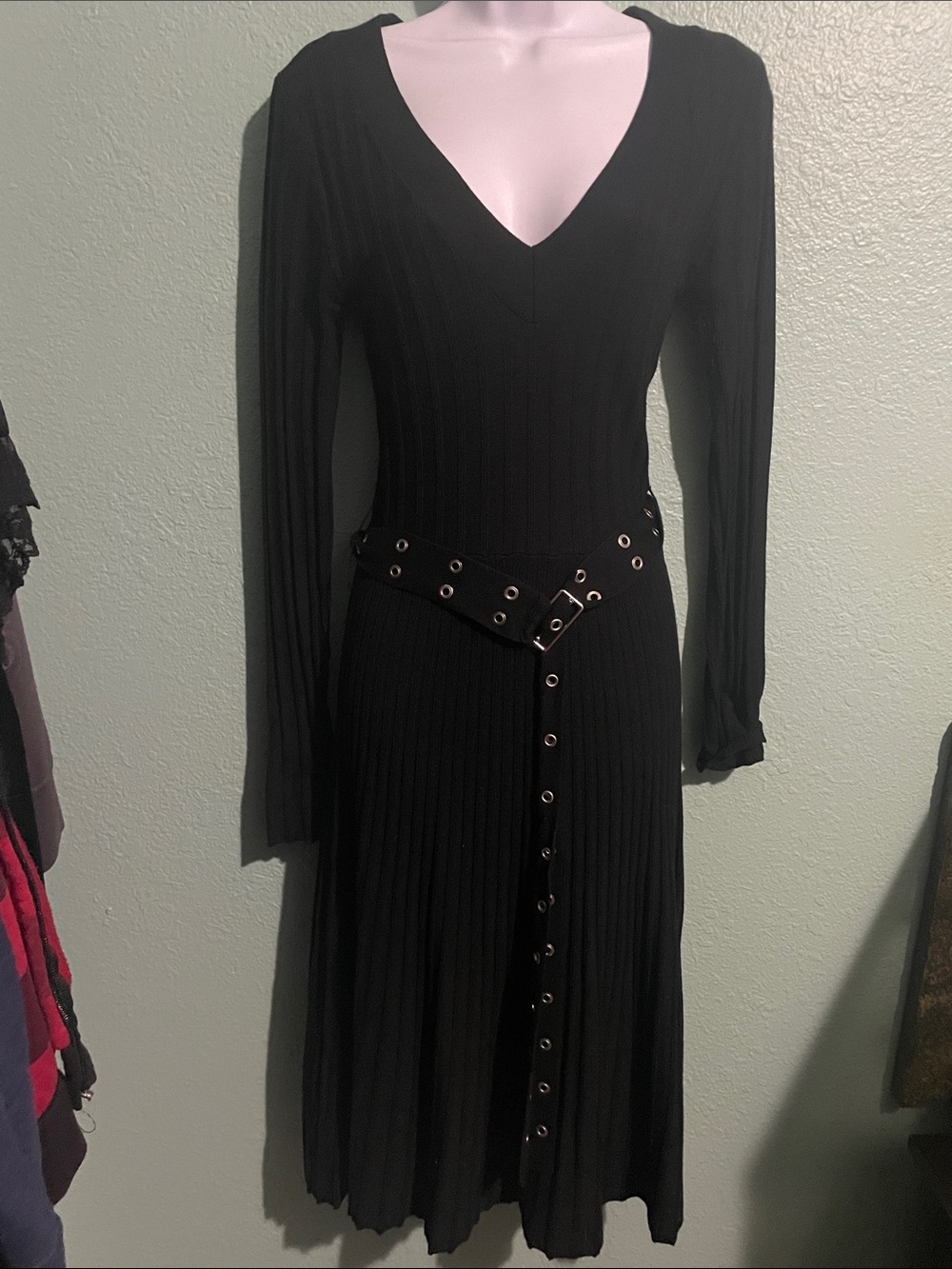 Guess Black V-Neck Long Sleeve Dress Belt